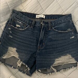 Abercrombie & Fitch Distressed Dark Blue Denim Cutoff Shorts